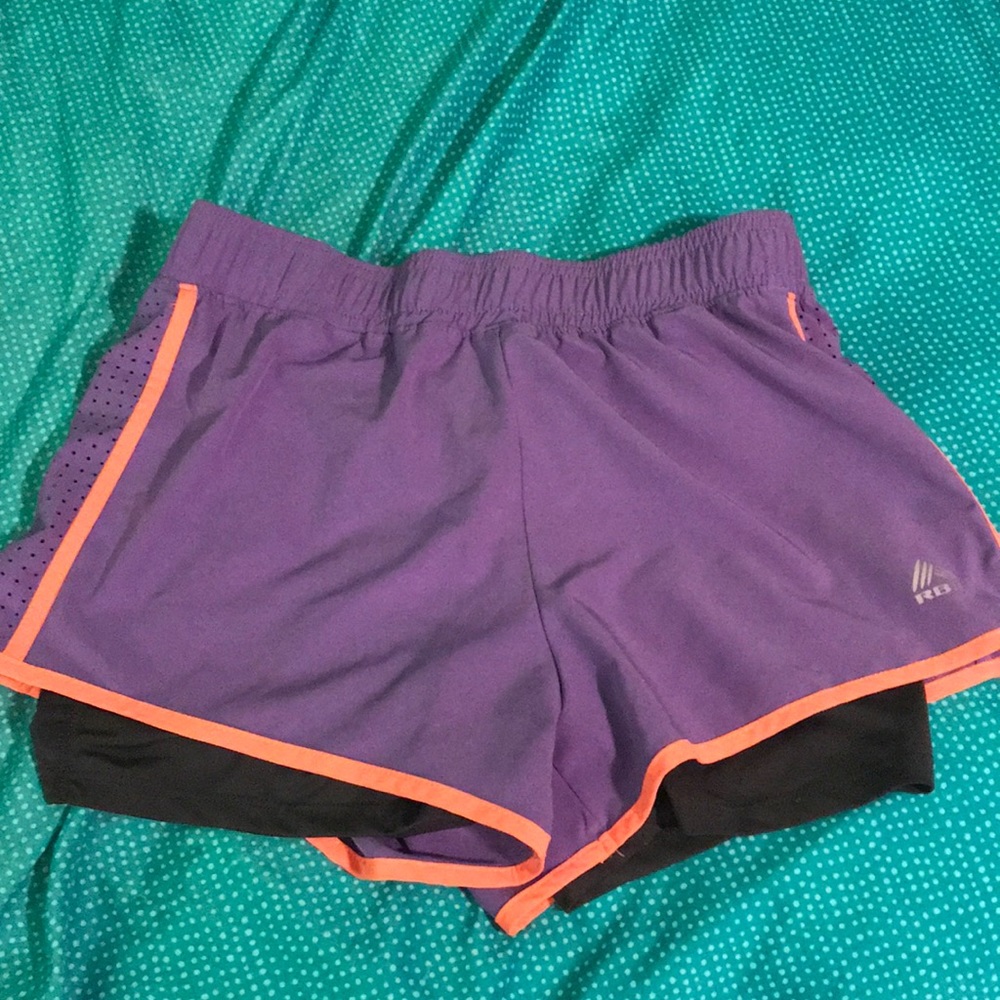 purple/neon pink athletic shorts